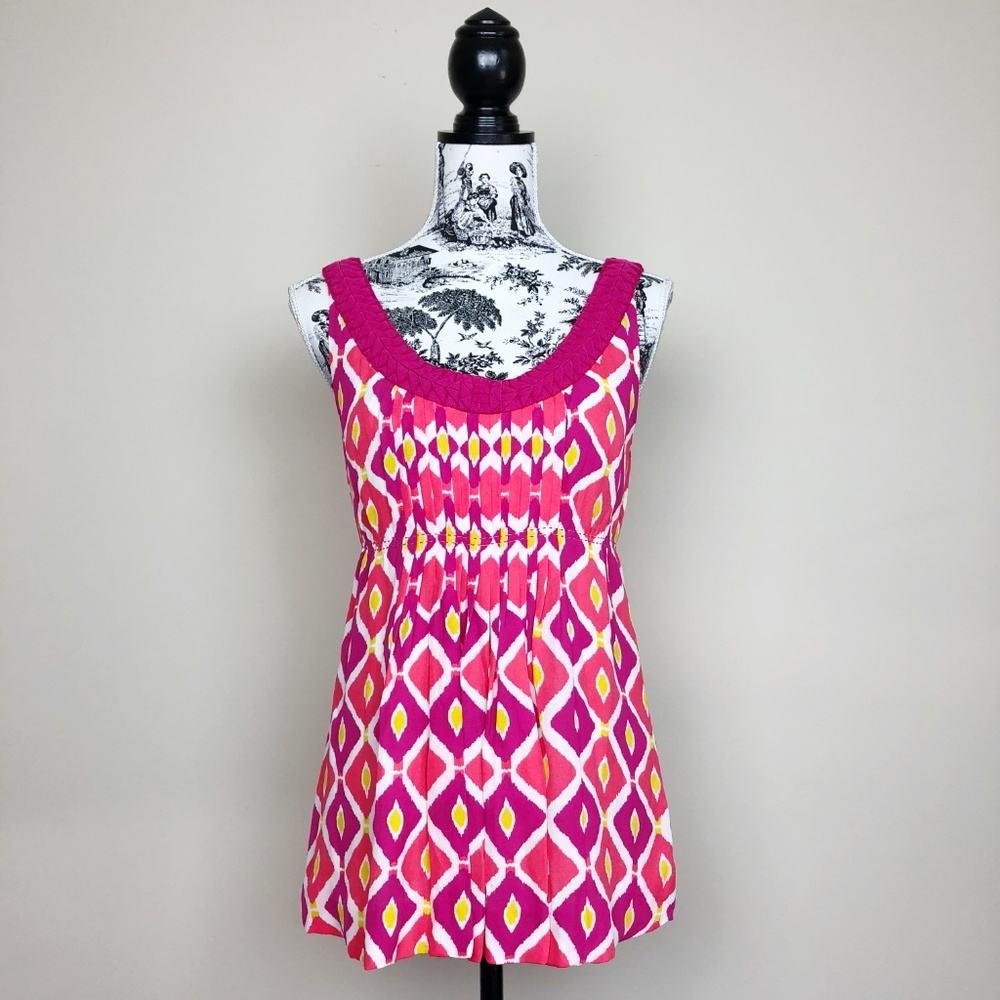 TORY BURCH Pink Ikat Print Silk Top Size 8